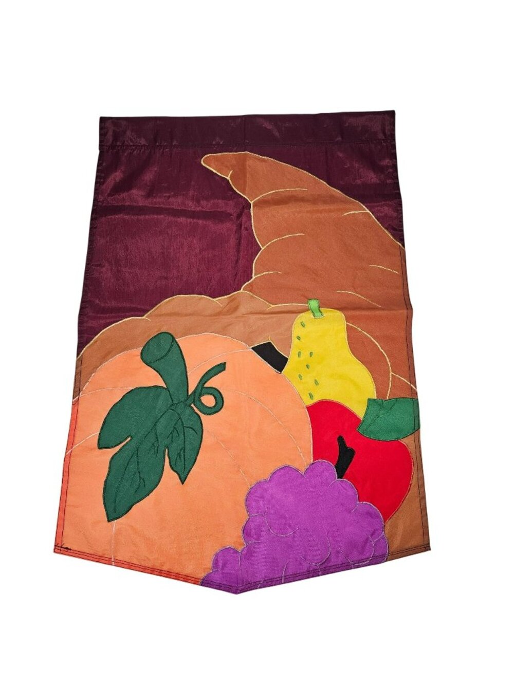 Harvest Thanksgiving Cornucopia Applique Outdoor Garden Flag 37x27" Vintage 1993